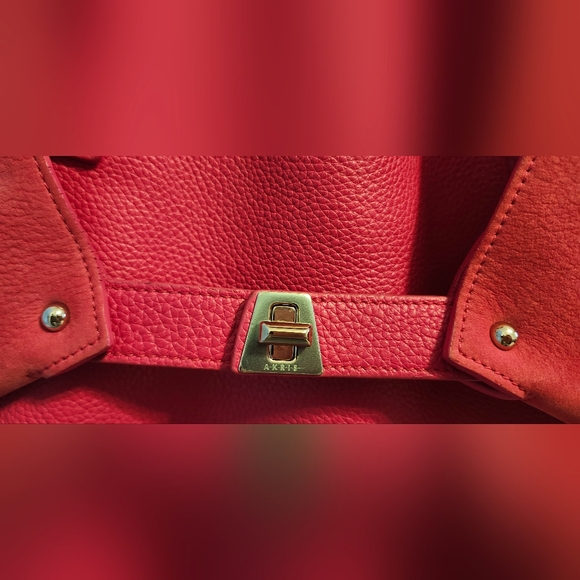 AKRIS Punto $1,990 Authentic Leather And Suede Tote Pink Chrome Accents Logo - Picture 5 of 6